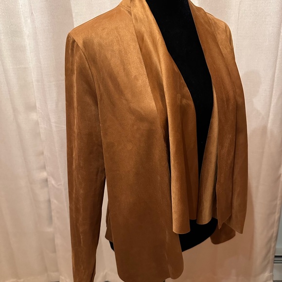 Women's Open-Front Draped Jacket - Camel - Picture 2 of 9